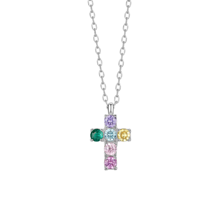 COLLANA BAMBINA IN ACCIAIO CON CROCE CON ZIRCONI BIANCHI