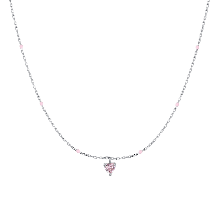 COLLANA BAMBINA IN ACCIAIO CON CUORE ZIRCONE ROSA E PIETRE ROSA