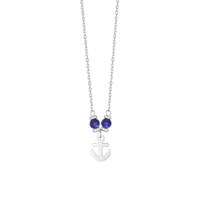 COLLANA BAMBINO IN ACCIAIO CON ANCORA E PIETRE BLU LAPIS
