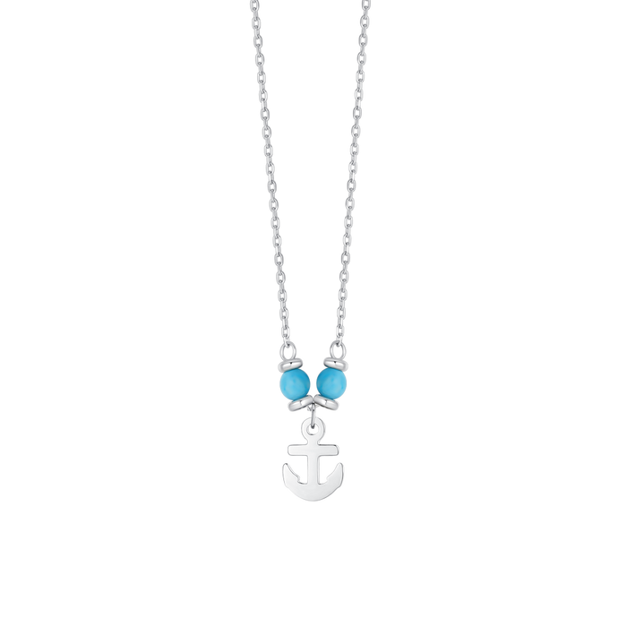 COLLANA BAMBINO IN ACCIAIO CON ANCORA E PIETRE TURCHESI