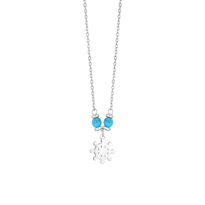 COLLANA BAMBINO IN ACCIAIO CON TIMONE E PIETRE TURCHESI