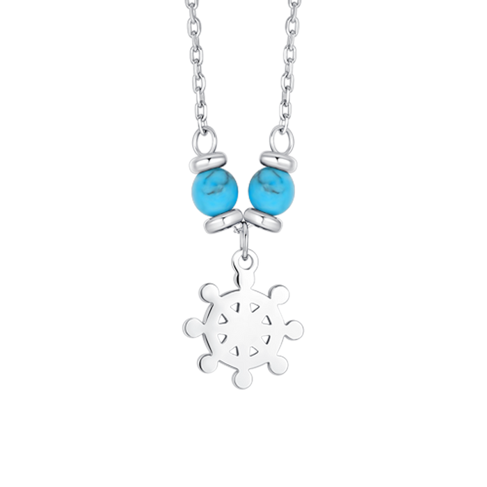 COLLANA BAMBINO IN ACCIAIO CON TIMONE E PIETRE TURCHESI