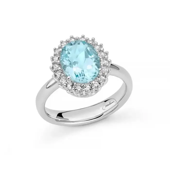 Anello con Gemma del Cielo ovale e topazi bianchi in argento