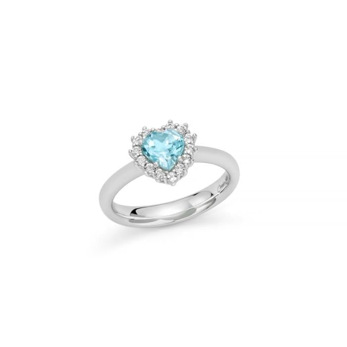 Anello con Gemma del Cielo a cuore piccolo e topazi bianchi in argento