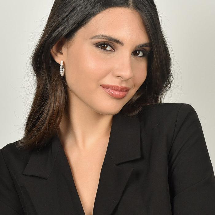 ORECCHINI DONNA IN ACCIAIO CON PERLE ED ELEMENTI IN ACCIAIO