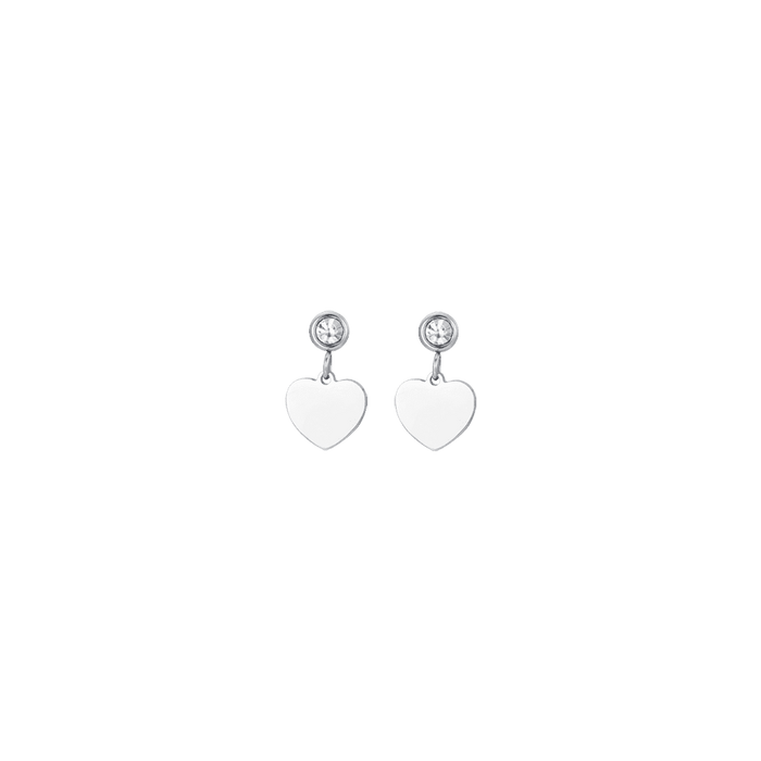 BOUCLES D'OREILLES FEMME EN ACIER AVEC COEUR ET ZIRCON BLANC