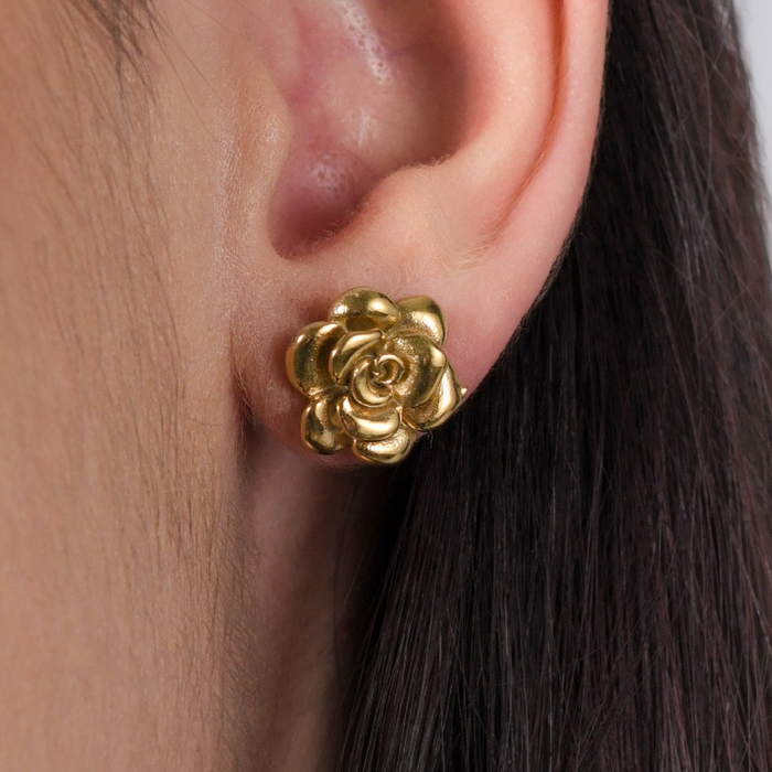 BOUCLES D'OREILLES FEMME EN ACIER OR IP AVEC ROSE