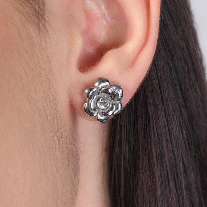 BOUCLES D'OREILLES FEMME ACIER PERLES ET ROSE ACIER