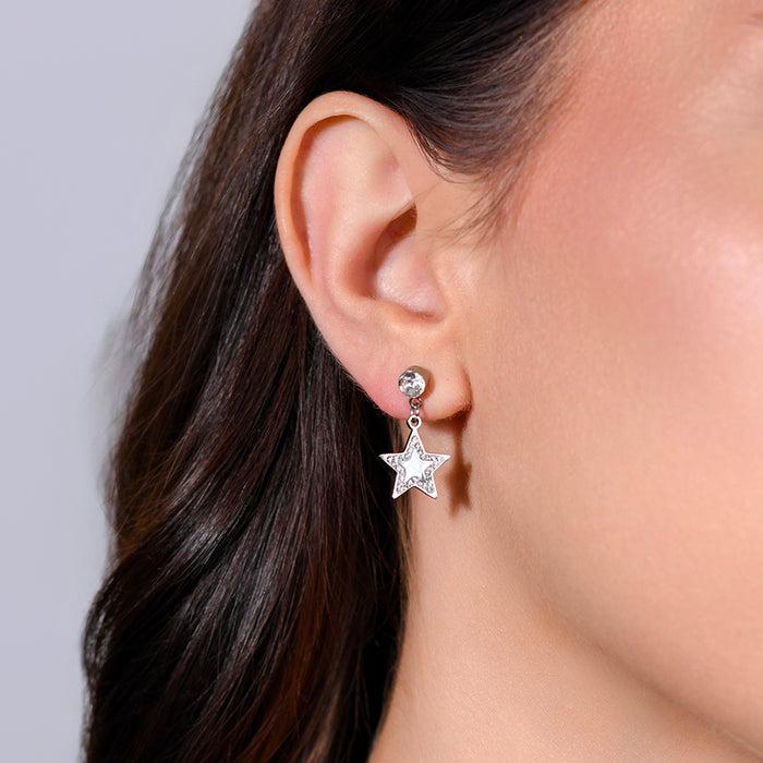 BOUCLES D'OREILLES FEMME EN ACIER ÉTOILE ET CRISTAUX