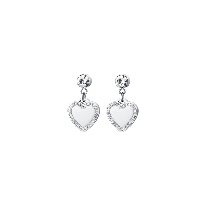 BOUCLES D'OREILLES FEMME EN ACIER COEUR ET CRISTAUX