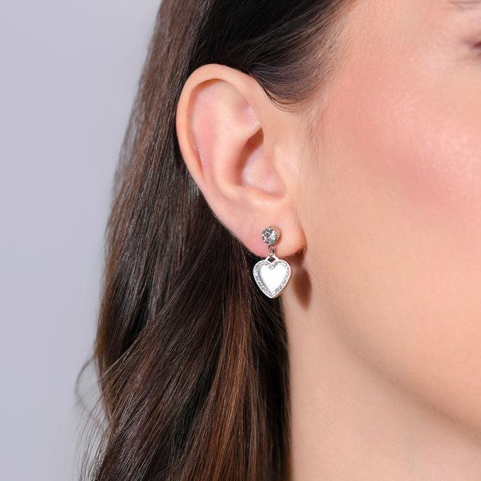 BOUCLES D'OREILLES FEMME EN ACIER COEUR ET CRISTAUX