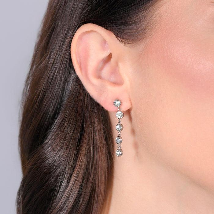 BOUCLES D'OREILLES FEMME EN ACIER AVEC CRISTAUX BLANCS