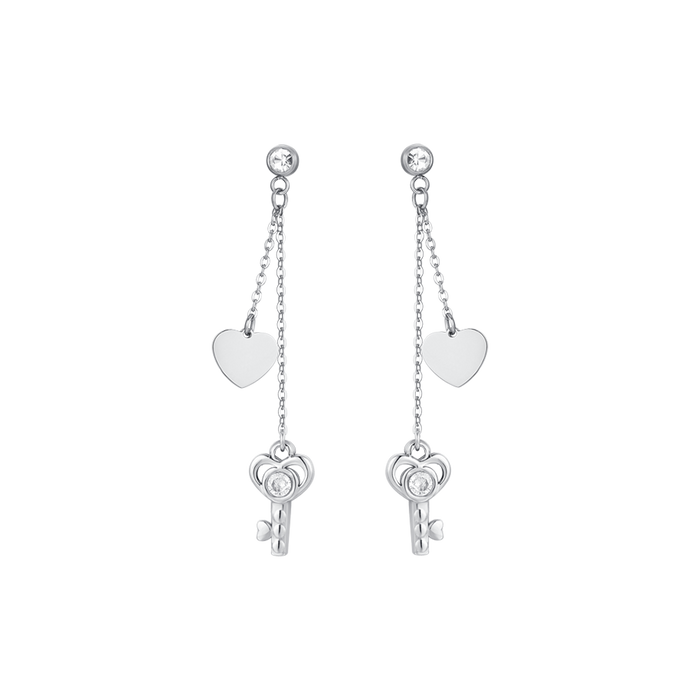 BOUCLES D'OREILLES POUR FEMME EN ACIER CLÉ ET COEUR