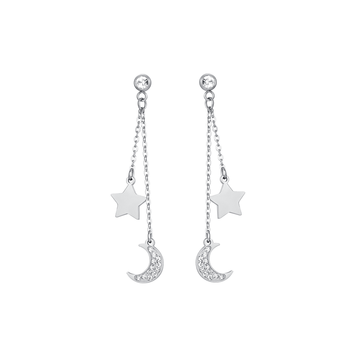 BOUCLES D'OREILLES FEMME EN ACIER LUNE ET ÉTOILE