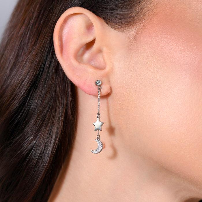 BOUCLES D'OREILLES FEMME EN ACIER LUNE ET ÉTOILE