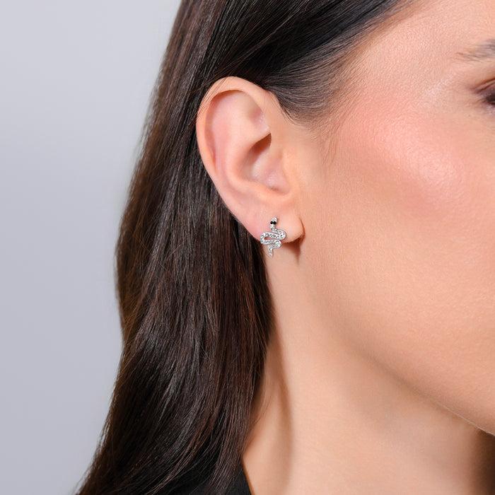BOUCLES D'OREILLES FEMME EN ACIER SERPENT ET CRISTAUX
