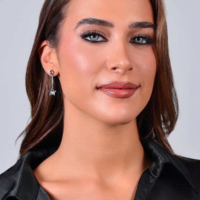 BOUCLES D'OREILLES FEMME EN ACIER AVEC ÉTOILES ET ZIRCONE