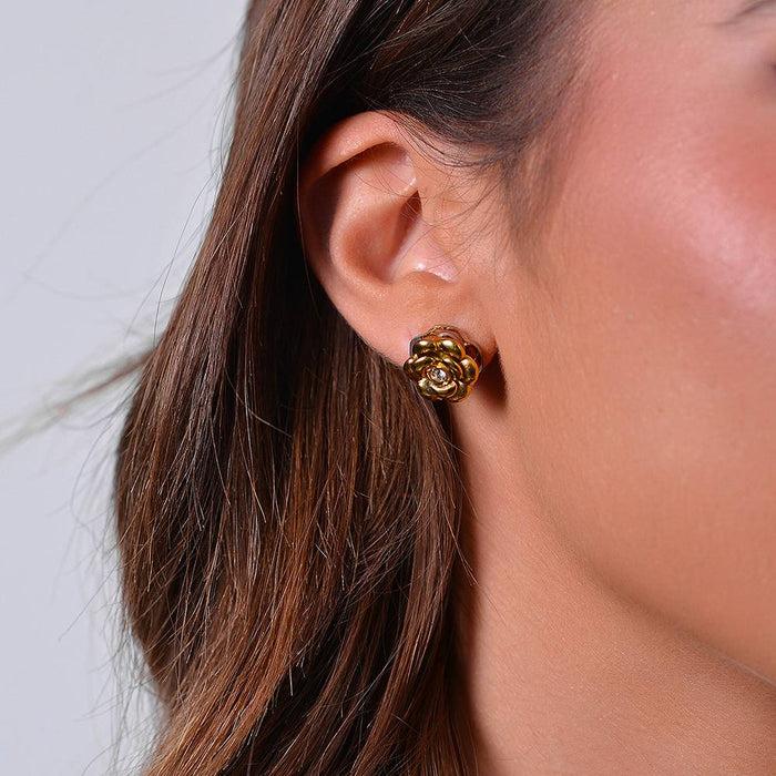 WOMEN'S EARRINGS IN STEEL IP GOLD PINK ROTARY
