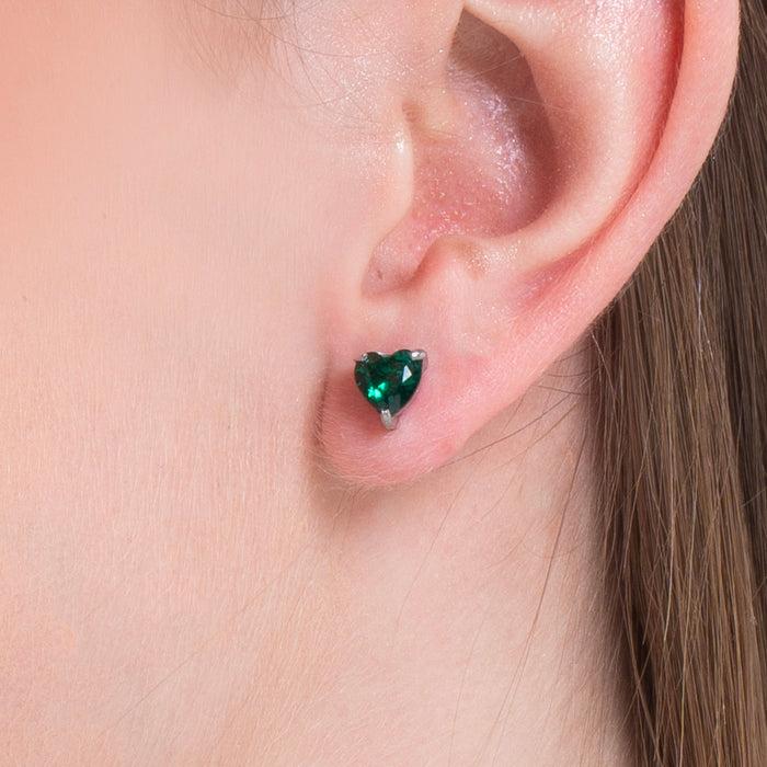 ORECCHINI DONNA IN ACCIAIO CON CUORE CRISTALLO VERDE