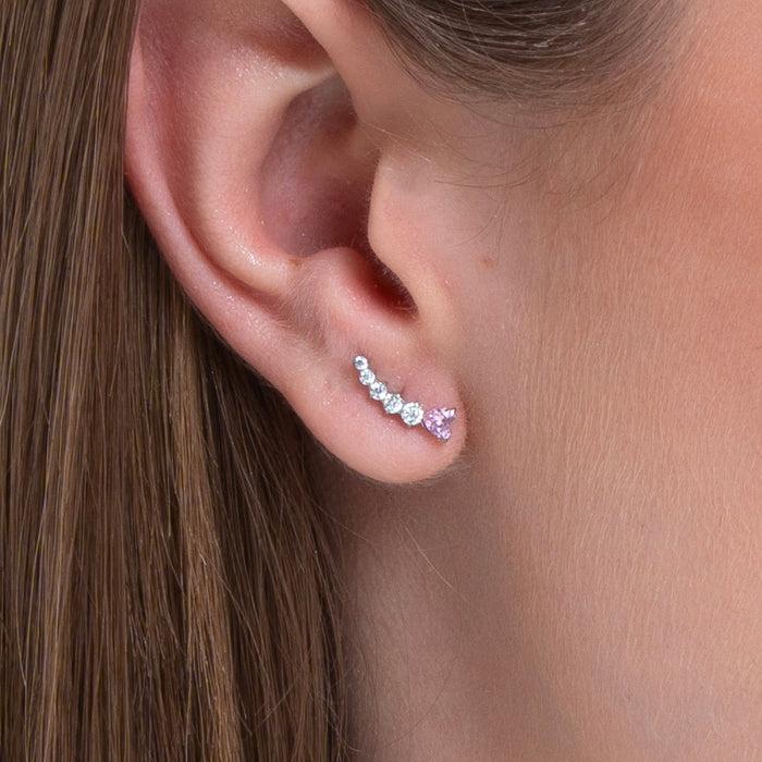 MONO ORECCHINO DONNA IN ACCIAIO CUORE ROSA E CRISTALLI BIANCHI
