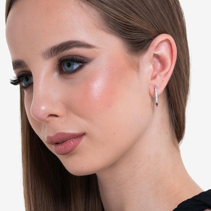 MONO ORECCHINO DONNA IN ACCIAIO  CON CRISTALLI BIANCHI