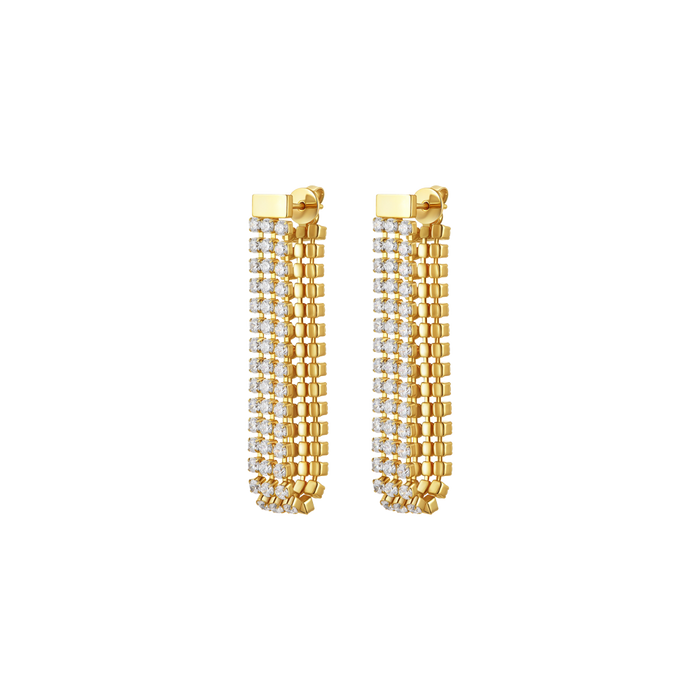 ORECCHINI TENNIS DONNA IN ACCIAIO IP GOLD CON ZIRCONI BIANCHI