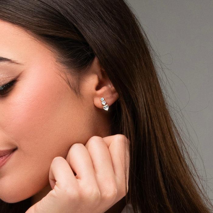 MONO ORECCHINO DONNA IN ACCIAIO IP GOLD CON CUORI CON ZIRCONI BIANCHI