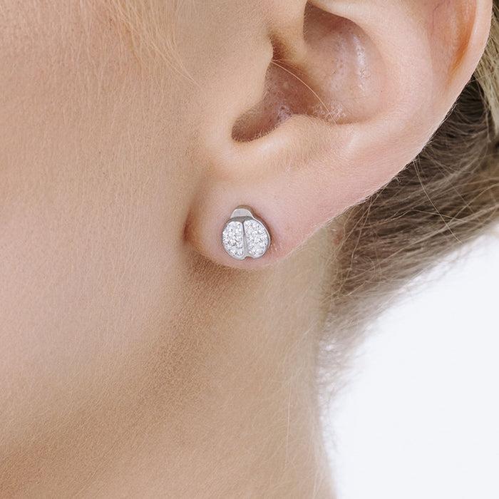 WOMEN'S STEEL EARRINGS WITH LADYBUG AND CRYSTALS
