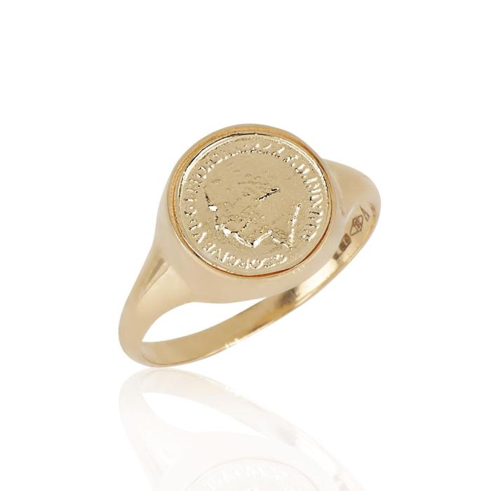 Bague pièce de monnaie polie en or jaune 18 carats