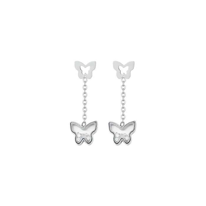 BOUCLES D'OREILLES FEMME EN ACIER AVEC PAPILLONS ET ZIRCONE