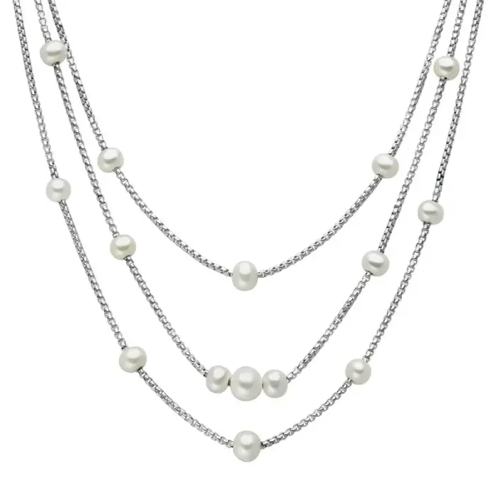 Collana in argento a tre fili con perle Oriente