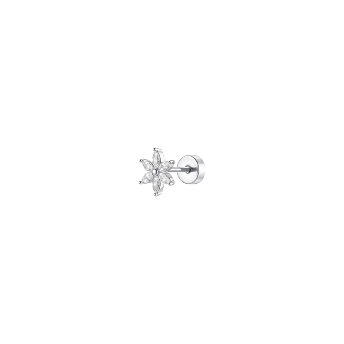 PIERCING ORECCHIO DONNA IN ACCIAIO FIORE PETALI ZIRCONI BIANCHI