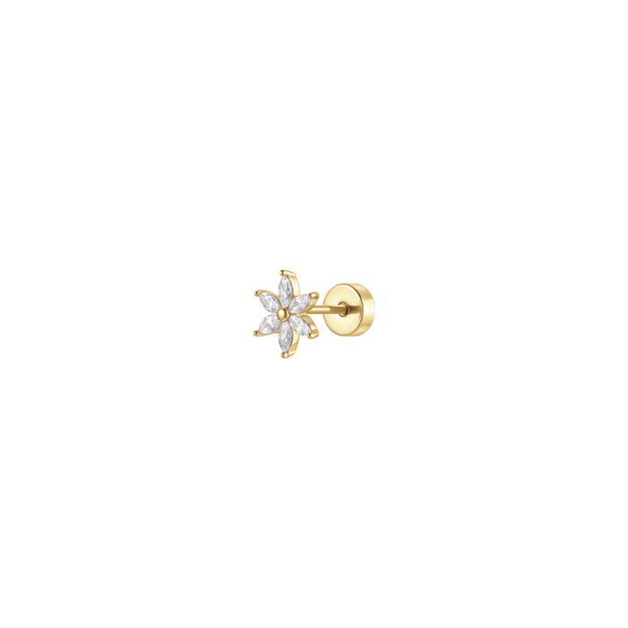 PIERCING ORECCHIO DONNA IN ACCIAIO  COLORE ORO FIORE PETALI ZIRCONI BIANCHI