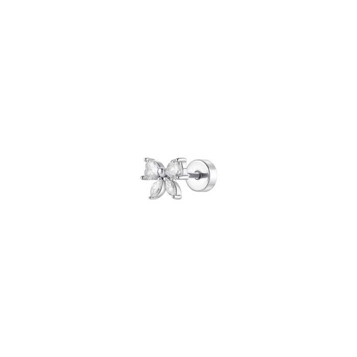 PIERCING ORECCHIO DONNA IN ACCIAIO FORMA FIOCCO CON ZIRCONI BIANCHI