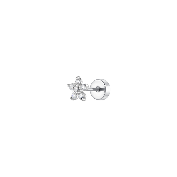 PIERCING ORECCHIO DONNA IN ACCIAIO FORMA FIORE PETALI ZIRCONI BIANCHI