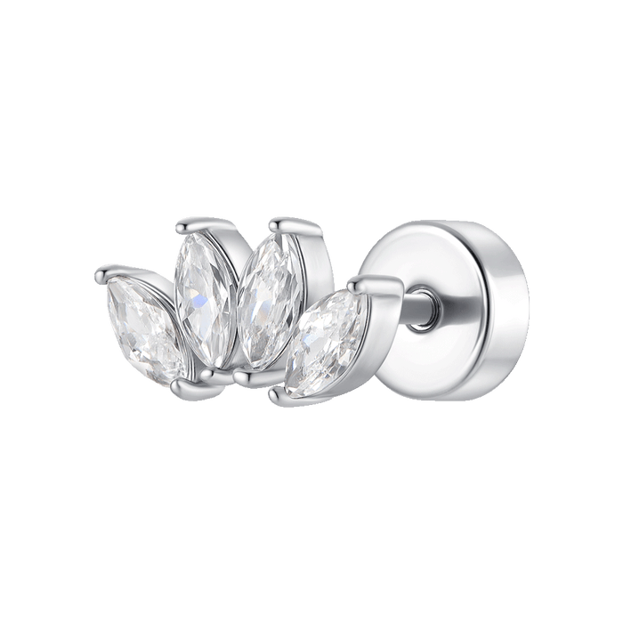 PIERCING ORECCHIO DONNA IN ACCIAIO VENTAGLIO CON ZIRCONI BIANCHI