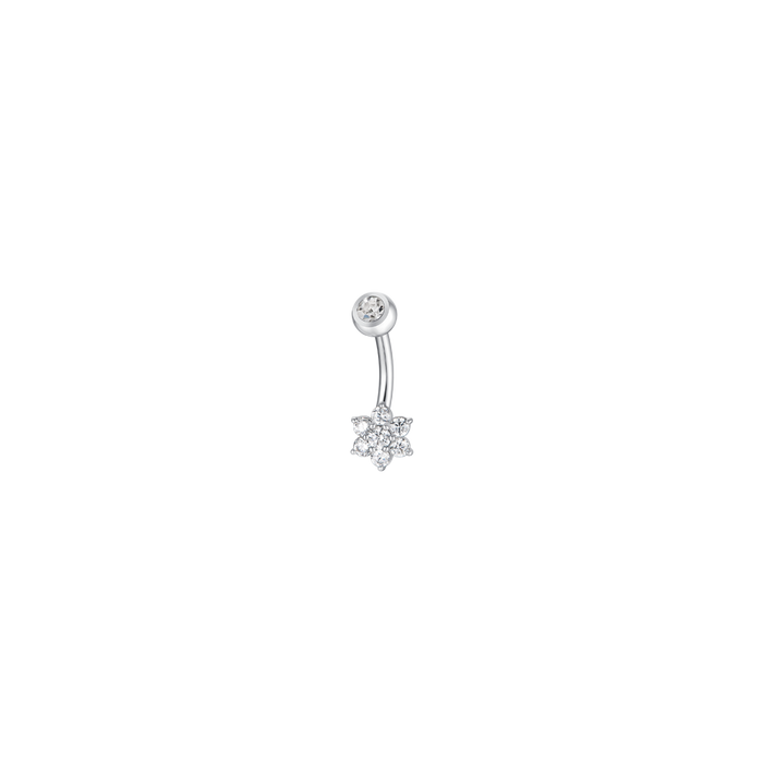 PIERCING OMBELICO DONNA IN ACCIAIO CON ZIRCONI BIANCHI TAGLIO STELLA