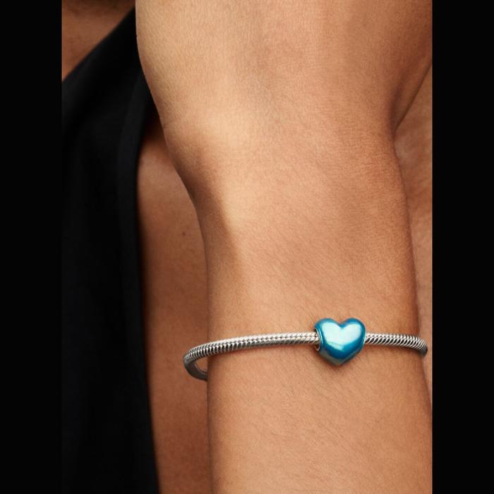 Charm Cuore Metallico Azzurro