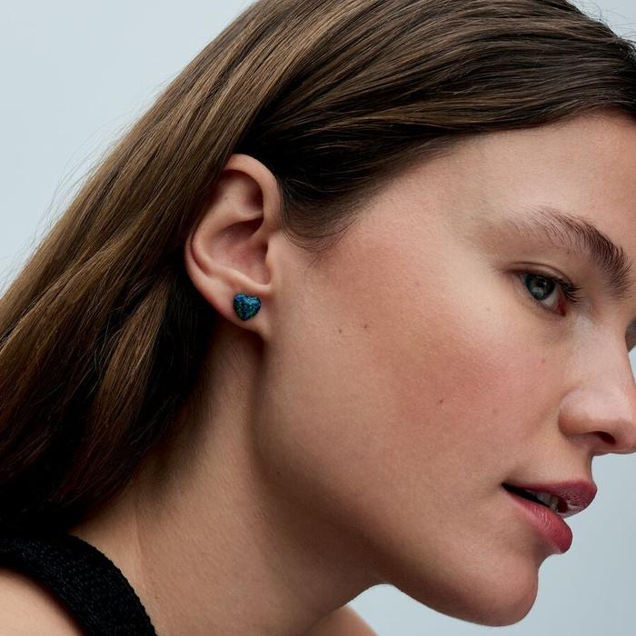 Green and Blue Opal Heart Earrings