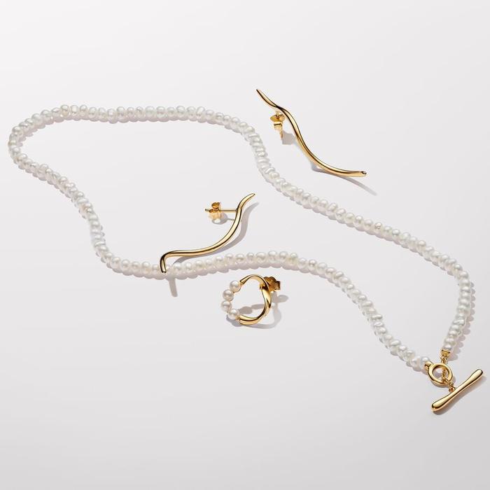 Circular Sinuous Line Earrings with Cultured Freshwater Pearls
