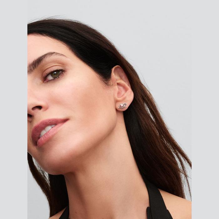Infinity Bond Earrings with Artificial Pink Pearl