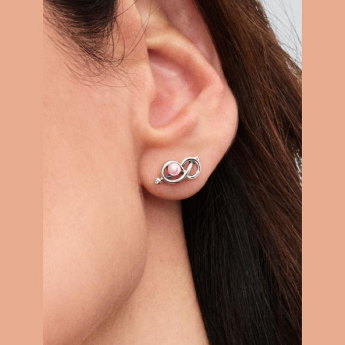 Infinity Bond Earrings with Artificial Pink Pearl