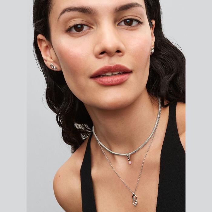 Infinity Bond Earrings with Artificial Pink Pearl