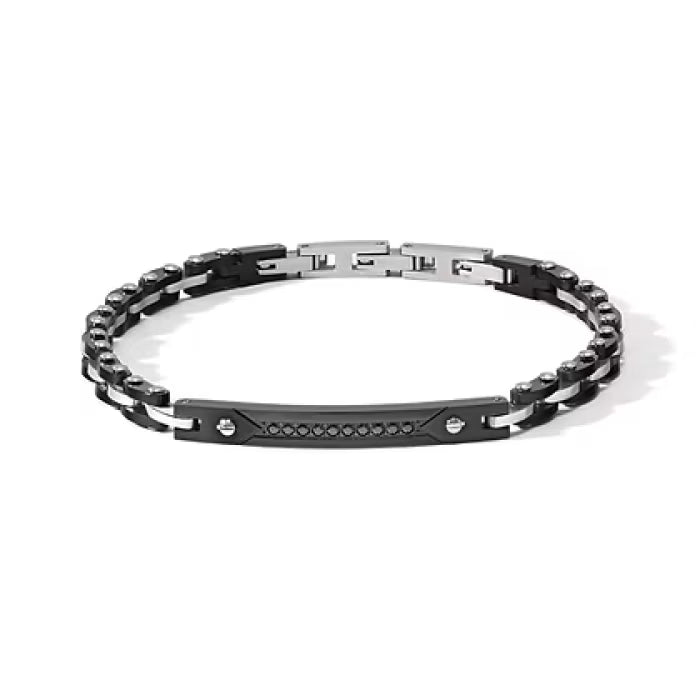Bracciale acciaio con pvd e zirconi neri