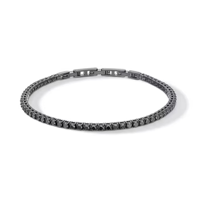 Bracciale tennis in Acciaio, Pvd nero, Zirconi neri