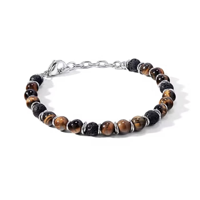 Bracciale in Acciaio con Occhio di Tigre e Pietra Lavica