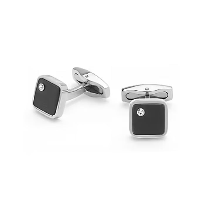 Gemelli quadrati in Acciaio Pvd nero e Zirconi