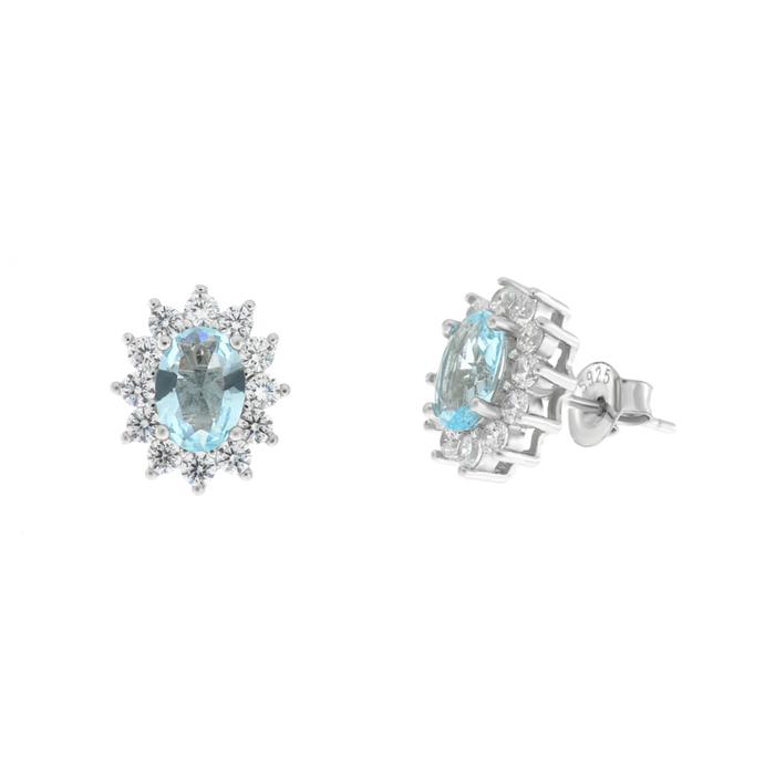 Orecchini in Argento 925 con zirconi bianchi e zircone centrale acqua