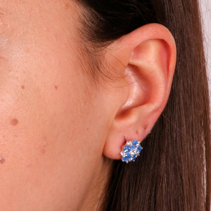 Orecchini in Argento 925  a fiore con zirconi bianchi e blu