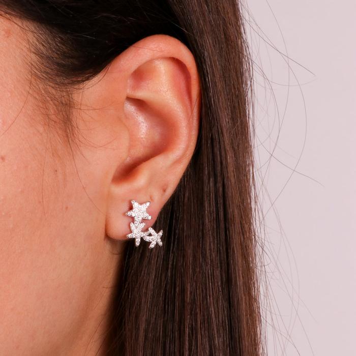 Boucles d'oreilles trois étoiles en argent 925 avec zircone blanche